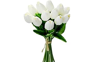 Mandy's Eco-Conscious Easter Blooms: 8pcs White Flowers Artificial Tulip Silk Fake Flowers