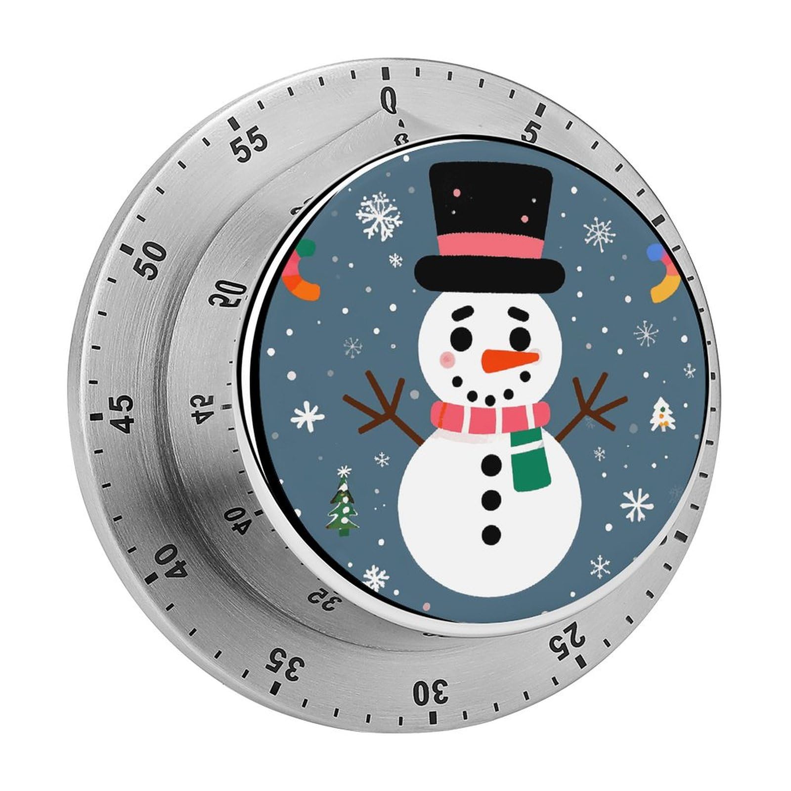 Merry Christmas Cute Snowman Manual Countdown Timer with Magnetic Base Visual Mechanical Timer for Classroom Home Study and Cooking