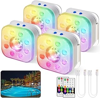 HL Unterwasser Licht mit Fernbedienung,RGB LED Schwimmende Poolbeleuchtung, Pool Magnetic Beleuchtung, Pool lichter für Schwimmbad,Teichbeleuchtung, Brunnen, Teich, Aquarium, Party Deko,4 Stück