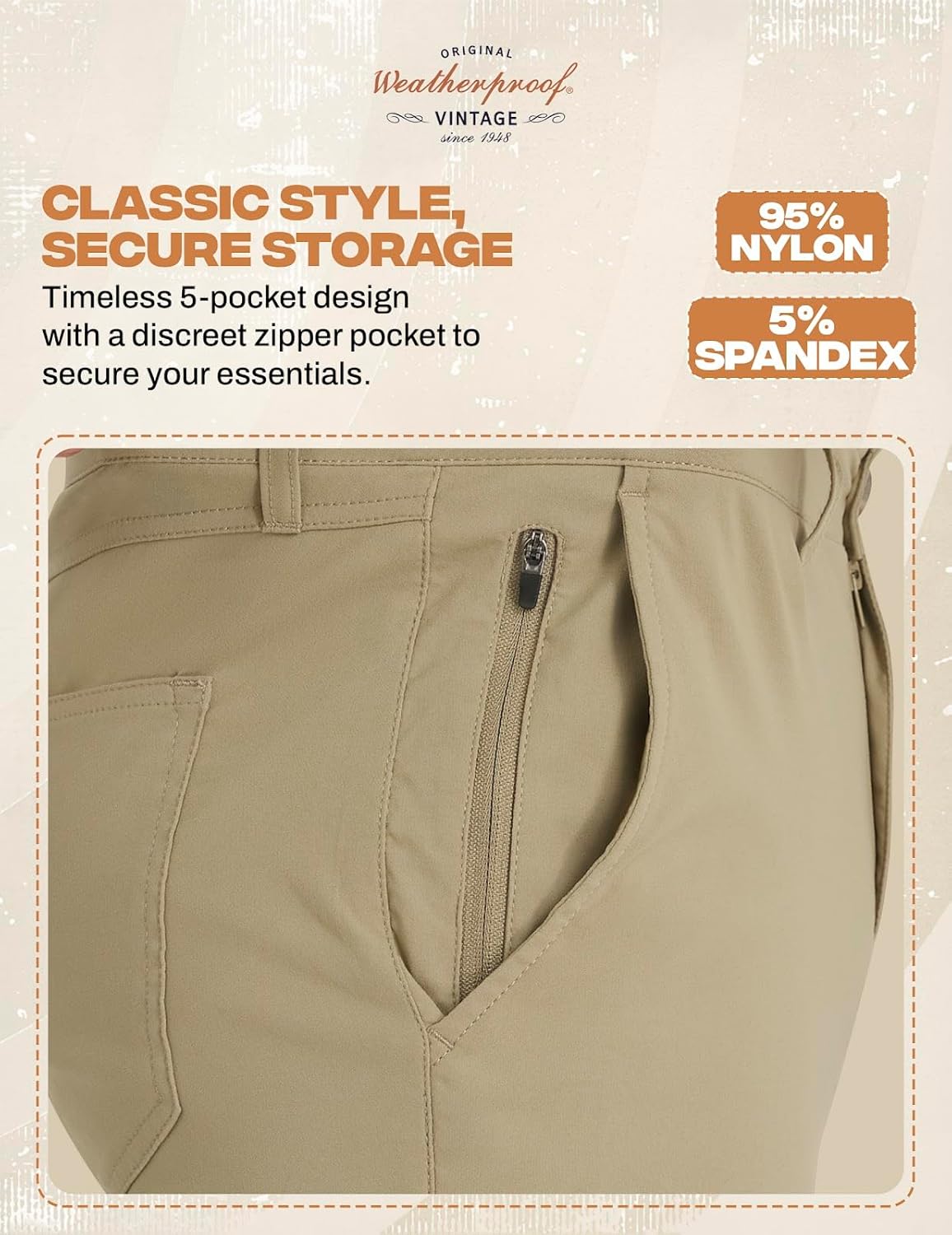 Weatherproof Vintage Mens Casual Pants - Regular Fit Ultra Stretch Flat Front Chinos | Lightweight Work & Travel Pants - Image 4