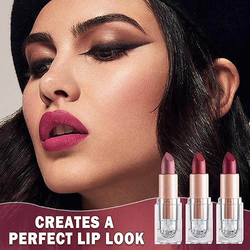 Miniatura 8 de IONSGAKO Juego de 3 pintalabios mate nude mate, brillo de labios de terciopelo, no se decolora, no se decolora, no pegajoso, lápiz labial mate,