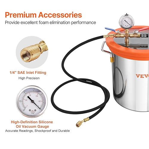Miniatura 5 de VEVOR Kit de cámara de vacío de 5 galones, cámara de vacío de 40 micrones, juego de bomba de vacío de una etapa de 3.5 CFM, con tapa de vidrio