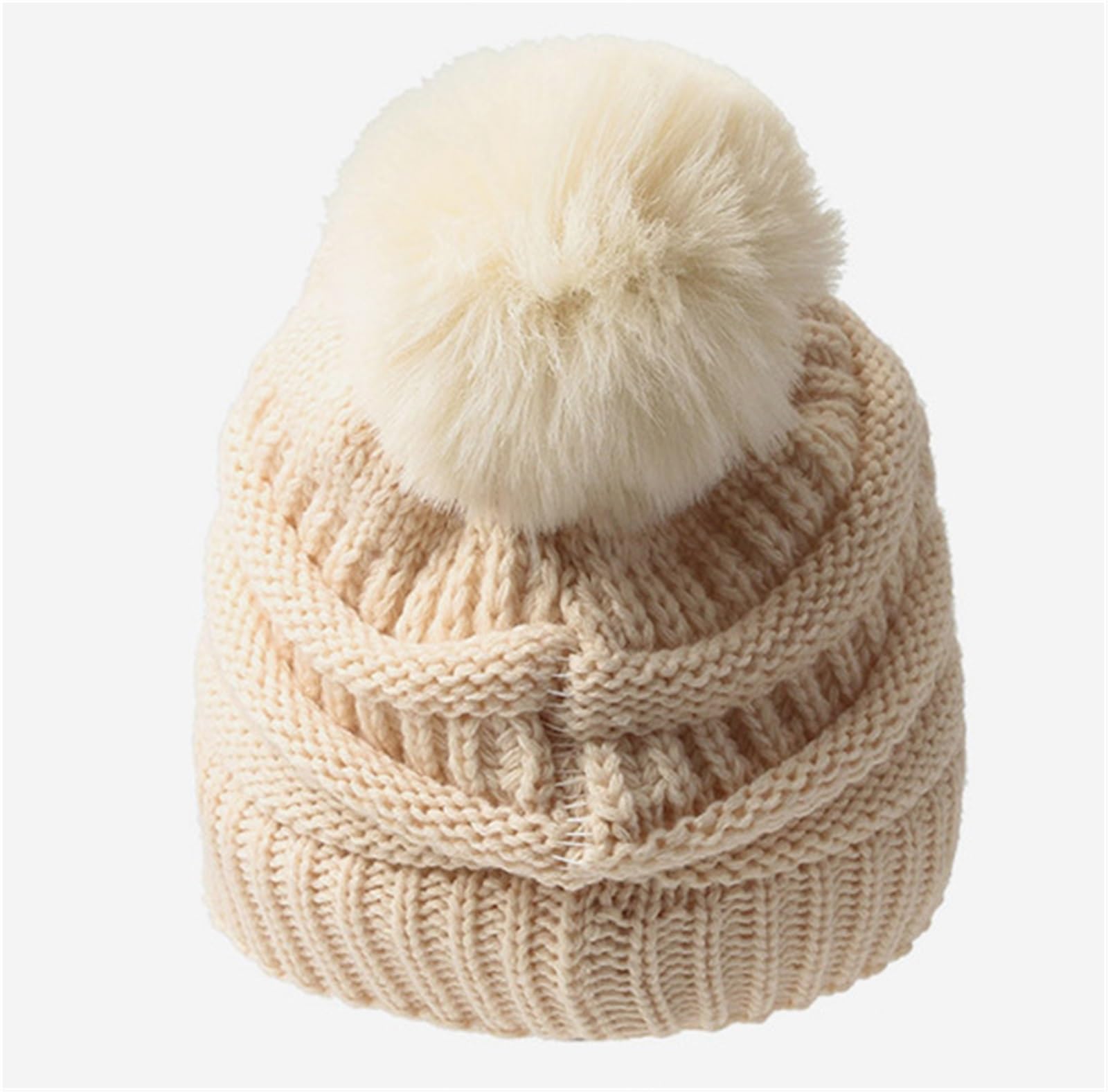 Cappello Invernale Cappello Largo E Grosso Lavorato A Maglia con Pompon in Pelliccia Sintetica, Morbido E Caldo Berretto da Sci Invernale Cappello Caldo(White)