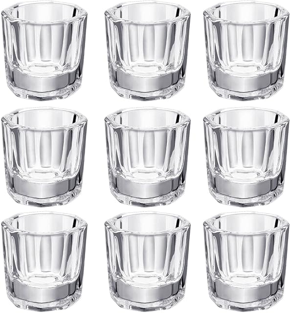 Hioph 10pcs Dappen Dish for Acrylic Nails, Acrylic Powder Holder, Acrylic Glass Jar Dampen Dish Liquid Cup for Nail Art Manicure Care Tools