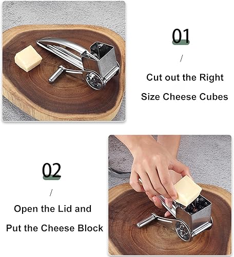 Miniatura 3 de EBTOOLS Rallador de queso, triturador de queso giratorio de acero inoxidable, rotación manual, ahorro de tiempo, molinillo de nuez de nuez,