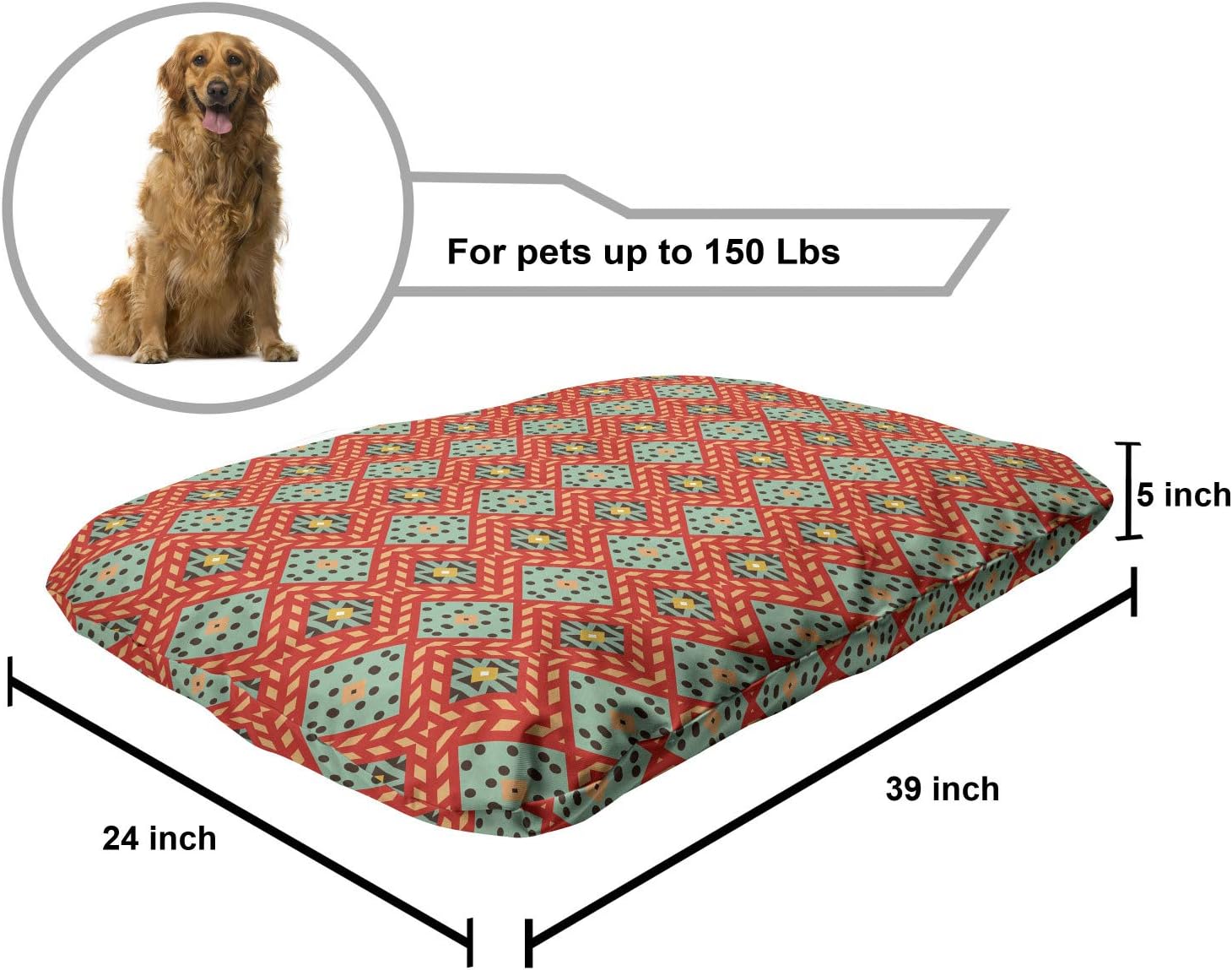 review Lunarable Abstract Pet Bed, Ethnic Vertical Rhombus and Polka Dots Zigzags, Chew Resistant Pad for Dogs and Cats Cushion with Removable Cover, 24