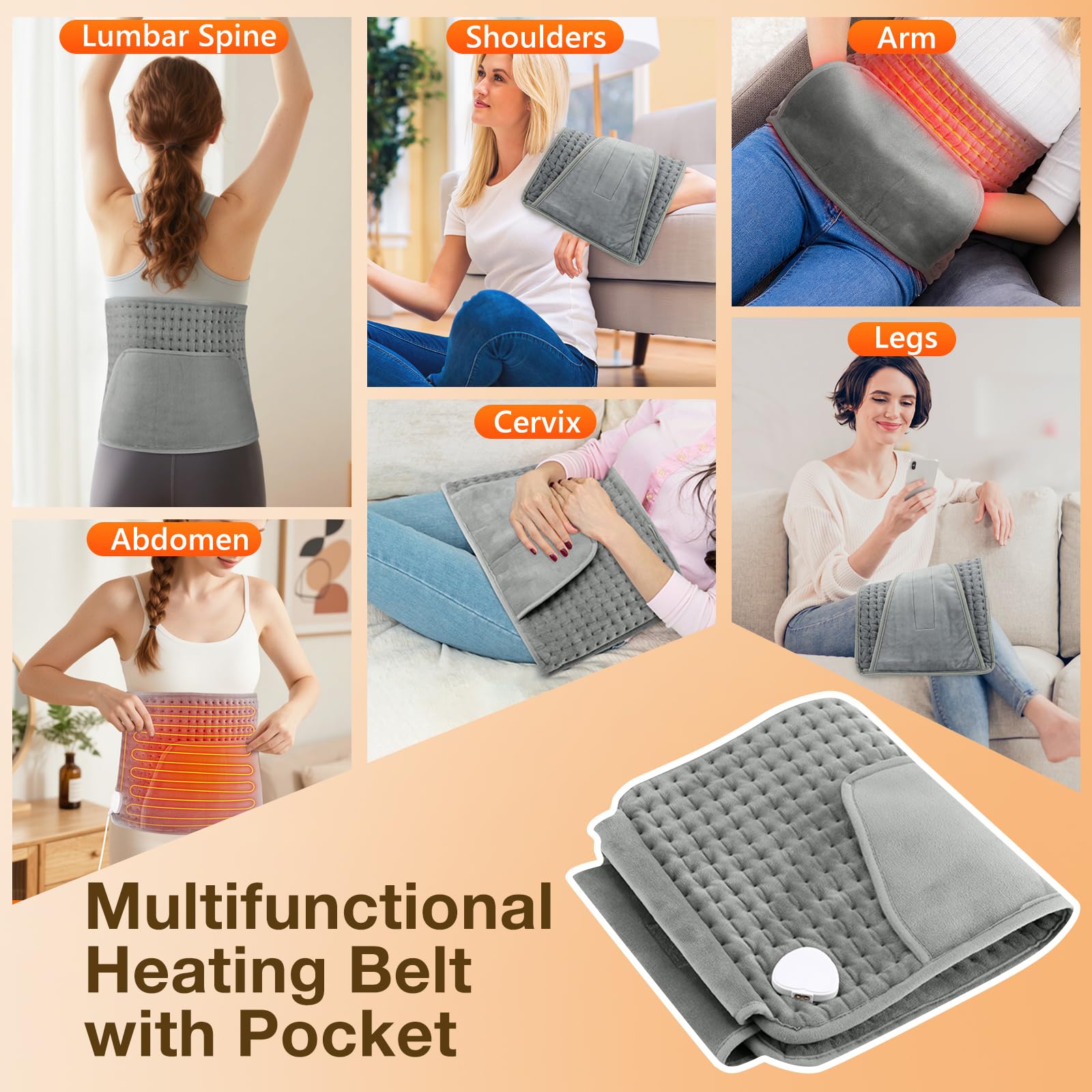 Cuscino termico elettrico con 10 livelli di temperatura e spegnimento automatico, riscaldamento rapido, lavabile in lavatrice, coperta termica per schiena, lombare, addome, spalla