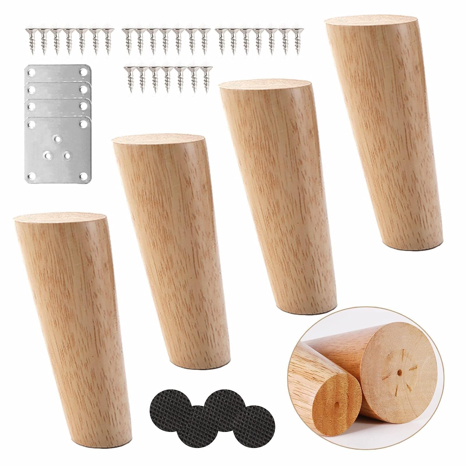 UYHBCNQD Wooden Furniture Legs 4Pcs Replacement Legs Set Desk Support Legs Cabinet Feets Sofa Legs Anti-Slip Furniture Foot Easy to Install(20cm/7.87in)