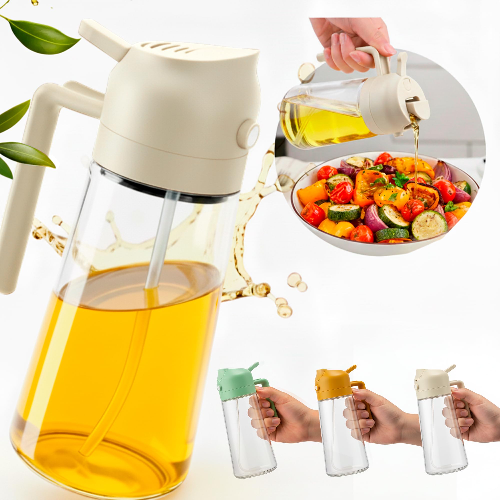 ActivoTex 2 en 1 - Pulverizador Aceite Spray para Cocina y Dispensador de Aceite en Cristal de 470 ml Aceitera Spray Pulverizador de Niebla Fina, ideal para freidora de aire, ensaladas y barbacoa