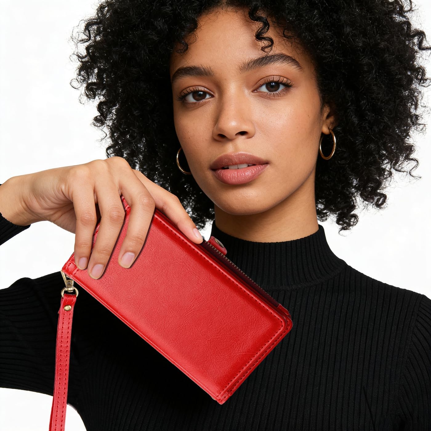 MInCYB for iPhone 16 Pro Max Wallet Case – Detachable Magnetic Wallet with RFID Blocking, PU Leather Zipper & Strap for Women Men Red