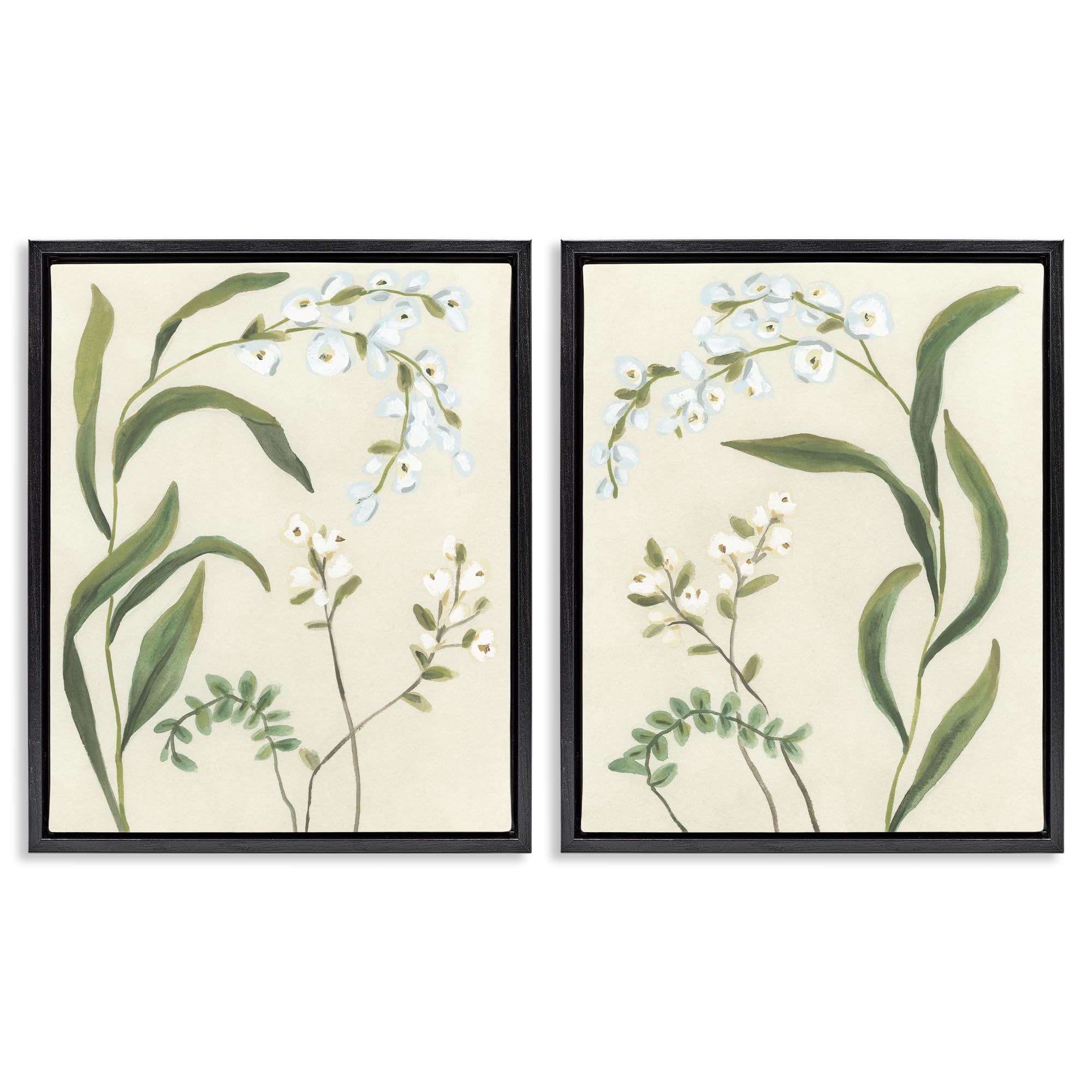 Stupell Industries Jet Black (Matte) 'Vintage Snowdrop Stems'| 2Pc Floating Frame Art Set 2