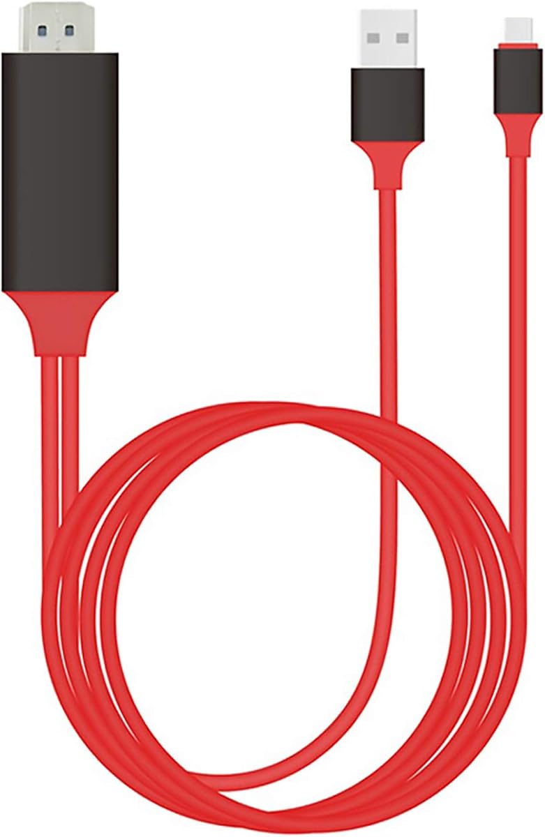 Cable HDMI USB tipo C 4k con alimentación compatible con Amazon Fire HD 8 (2020) más carga USB a máx. 2160p@60 Hz, cable de 6 pies/2 m [rojo, Thunderbolt 3]