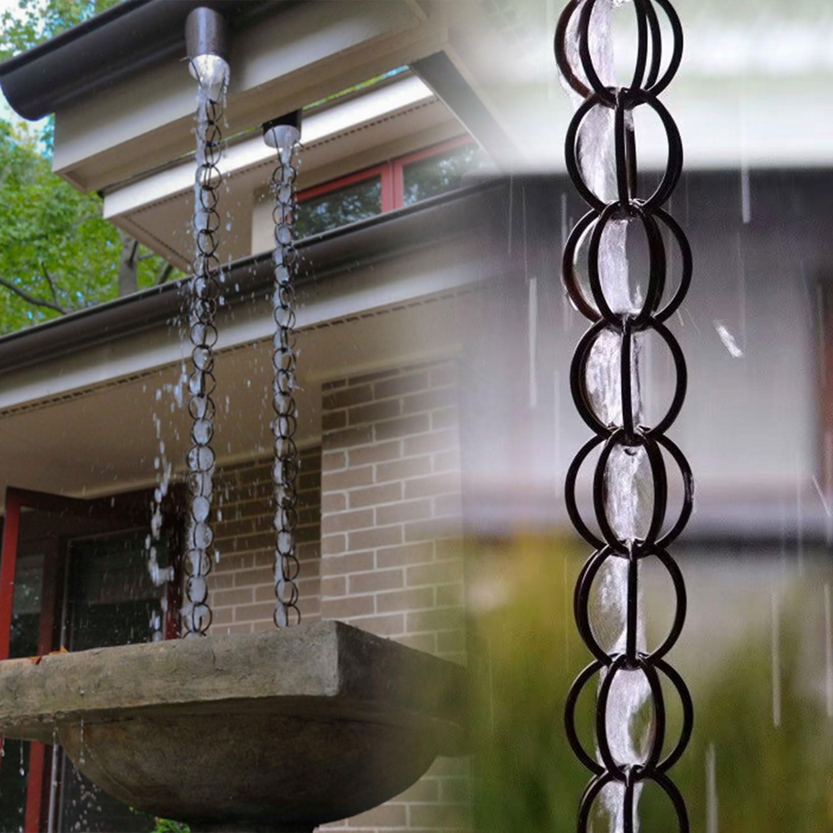 UZAMIRLEX Rain Chain, Aluminum Double Loop Rain Chain Rainwater Diverter Downspout Replacement Multiple Sizes(1.8m(6ft))