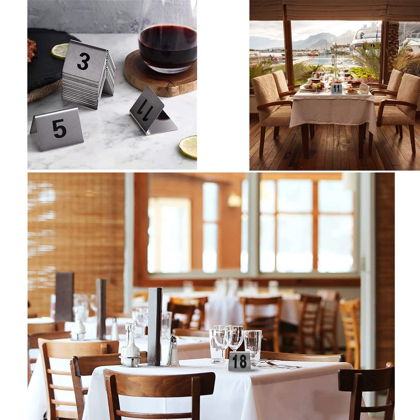Números de mesa metálicos 1-50/100, tarjetas reciclables, resistentes y fáciles de limpiar, apilables, de doble cara para fácil reconocimiento, marcador de mesa para restaurante, cafetería, bar (