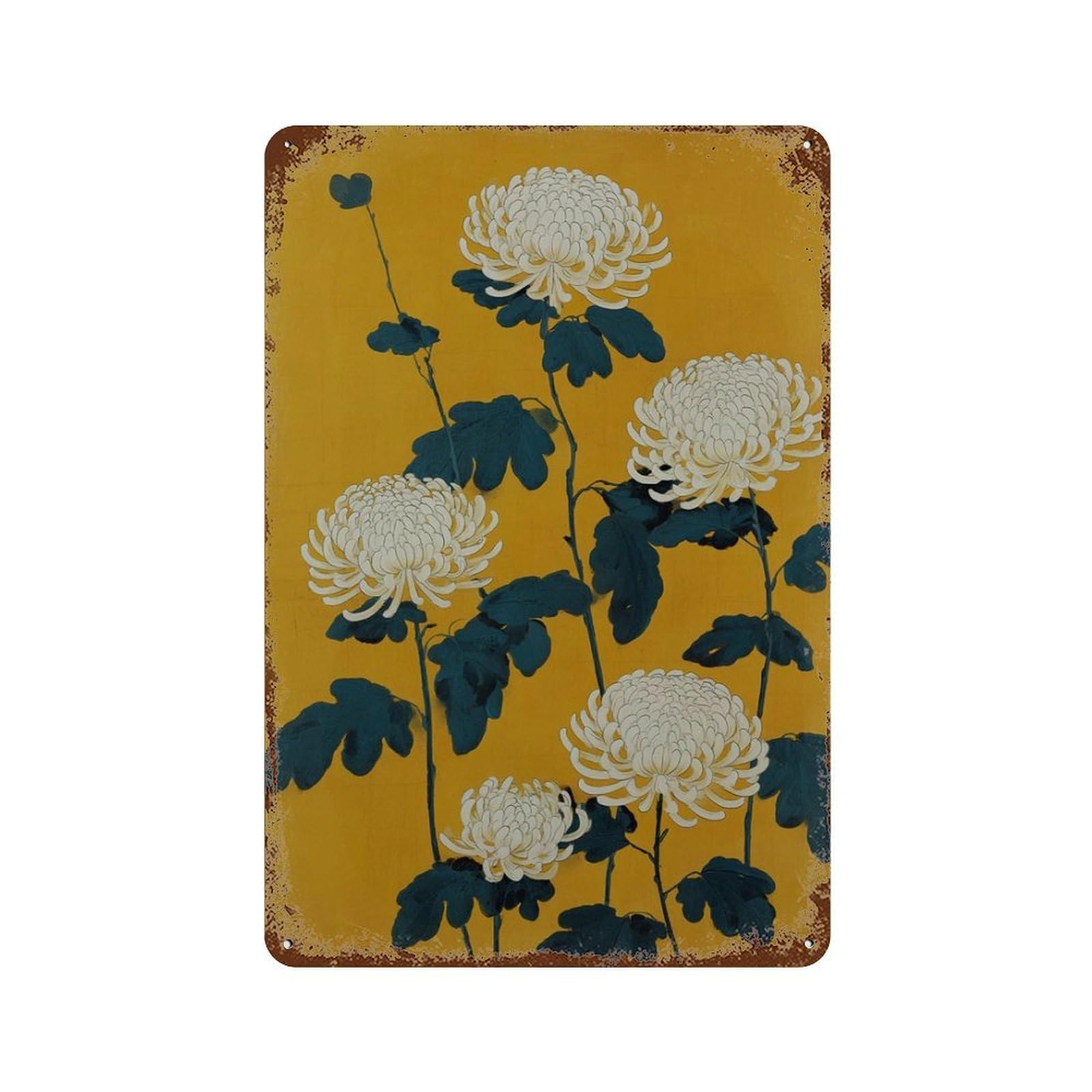xiaoxiaoshen Chrysanthemum Floral Yellow Japanese Wall Decor Art Metal Tin Poster Modern Home Decor Art Home Bar Shop Decorations Vintage Sign 30x20cm