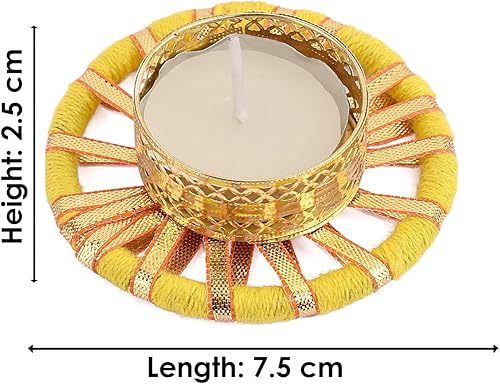 Miniatura 3 de SATVIK - 4 piezas redondas de chakras de metal Dia Festive Diwali Pooja Pujan Portavelas de té Lámpara de aceite para el hogar Mandir Oficina