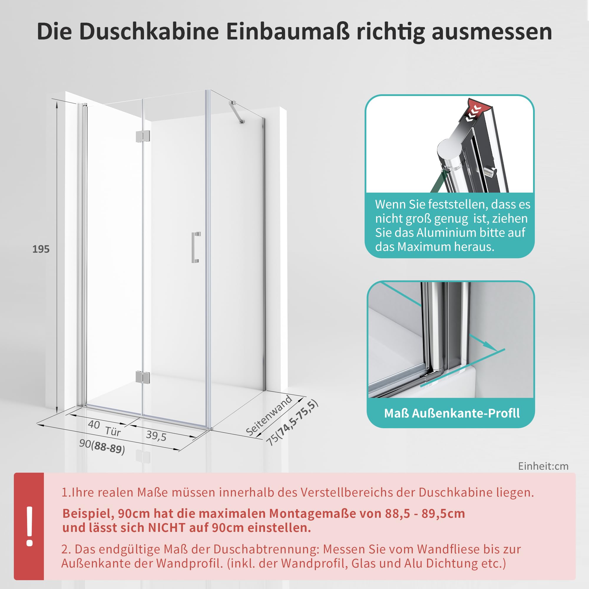 Duschkabine 90 x 75cm Duschtür Falttür mit Seitenwand Eckeinstieg Falttüren 6mm ESG Glas Duschabtrennung Eckdusche Eck-Duschkabine Drehtür