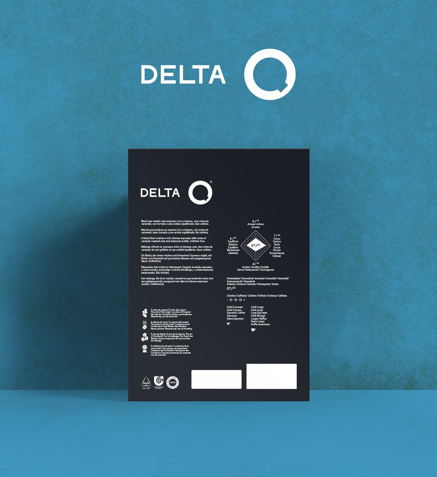 Delta Q Cápsulas de Café Molido DeQafeinatus Intensidad 7 Espresso Descafeinado Sabor Caramelo