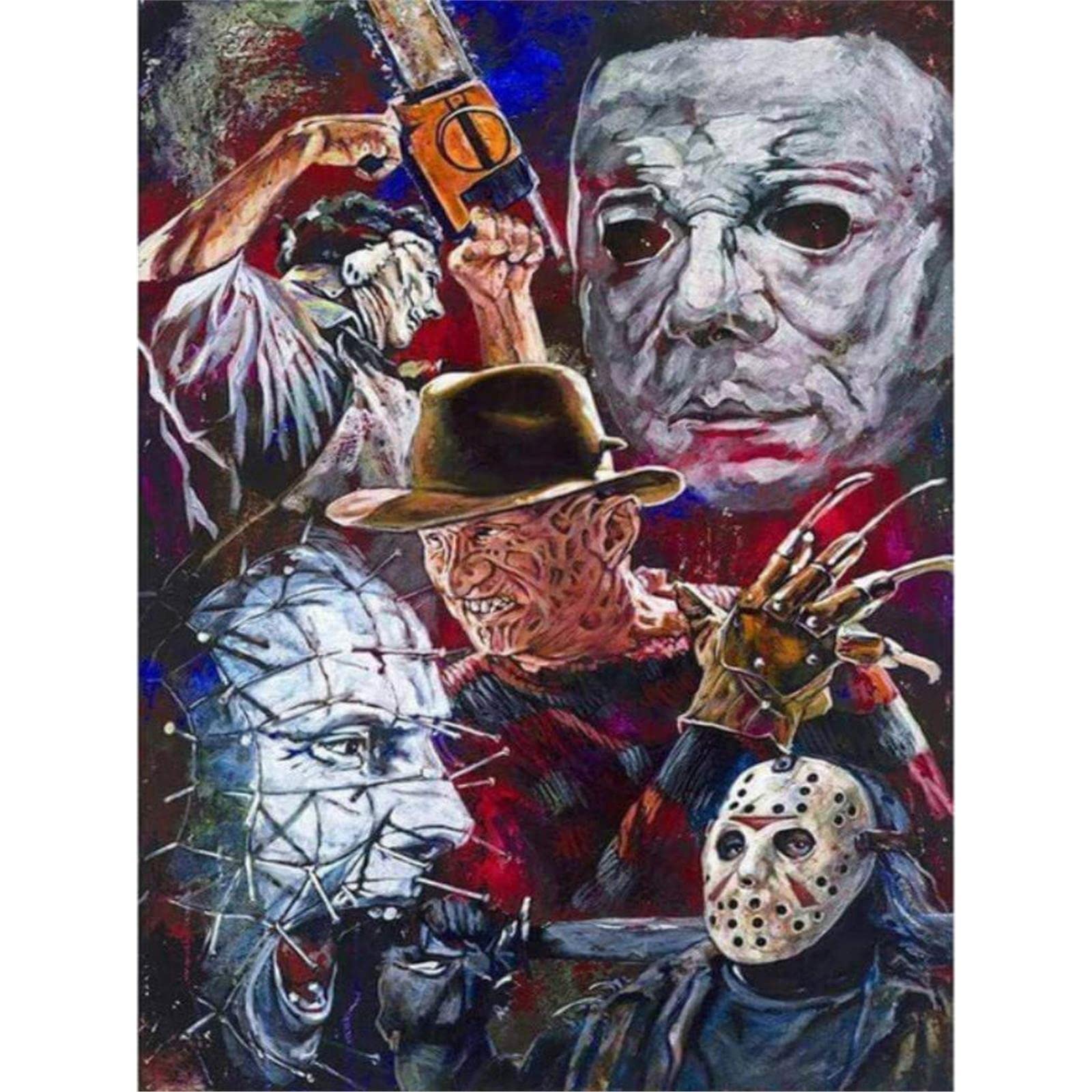 Yscolor Multicolor Full Diamond Embroidery 5D Diamond Painting Horror Saws Kits Cross Stitch 3D Diamond Mosaic Needlework Crafts 11.8X15.8 In/30X40cm