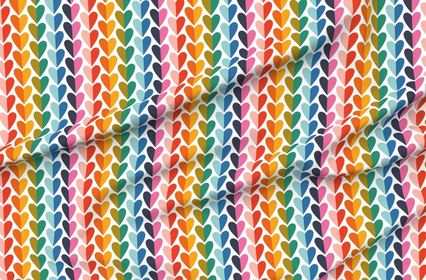 Spoonflower Fabric - Rainbow Hearts Heart Stripe Pride Lgbtqia Valentines Day Printed on Organic Cotton Sateen Fabric by The Yard - Sewing Quilting Apparel Home Decor