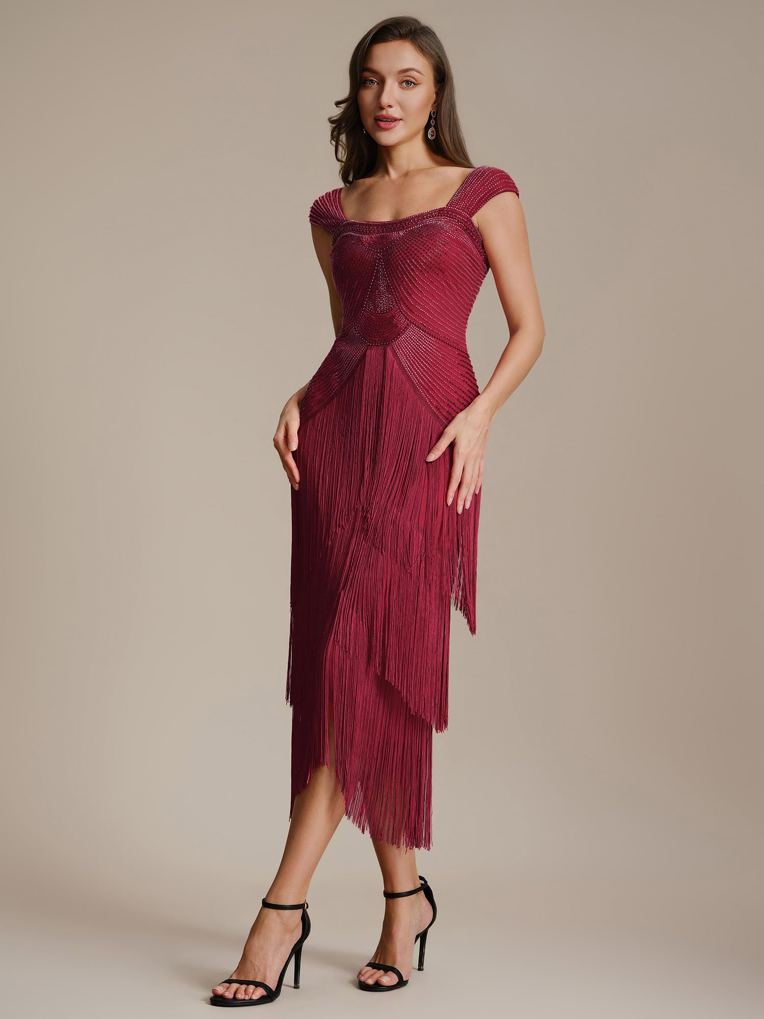 Ever-Pretty Abito Vintage Flapper 1920s con Paillettes e Frange, Donna Cocktail EG02683