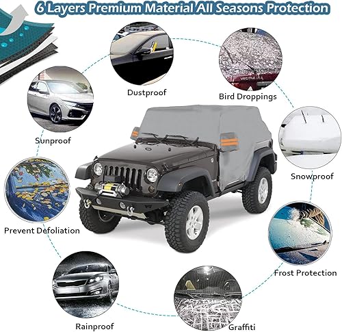 Miniatura 5 de Big Ant Wrangler - Funda de cabina para Jeep Wrangler JK JKU JL JLU 1987-2023 de 2 puertas, cubierta impermeable Oxford con tira reflectante