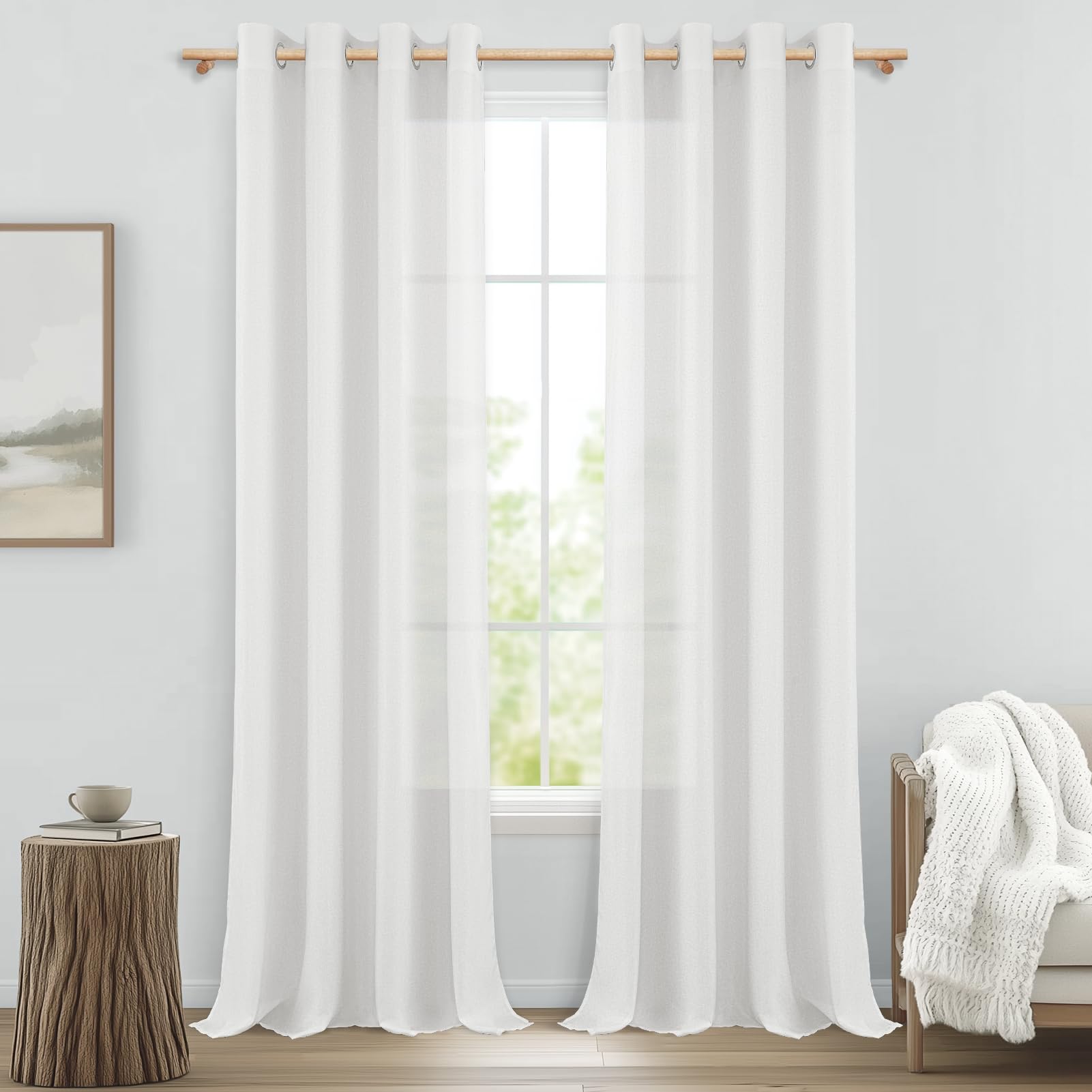 MRTREES Cortinas y Visillos Blancas Lino Translucidas para Salon Modernas Dormitorio Matrimonio Cocina Largas 2 Piezas 140x260cm Cortina Comedor Ventana Habitacion Semiopaca con Ojales Global Recycled Standard Global Recycled Standard Global Recycled Standard