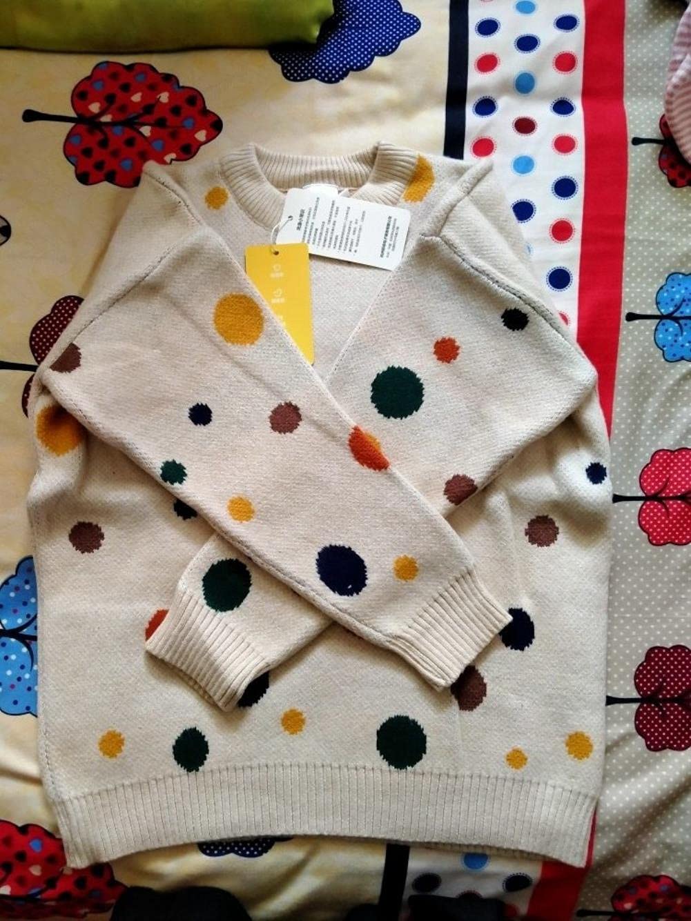 UKKO Suéter para niños Ropa para Niños De Otoño Primavera para Niños O-Cuello De Color Polka Dot Punto De Punto Suéter De Invierno