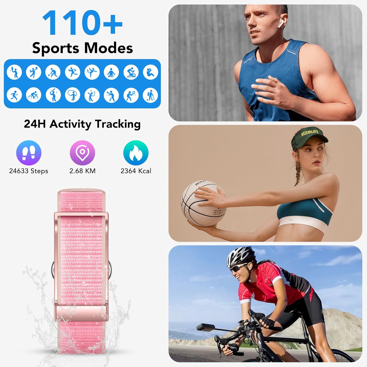 Health Activity Fitness Trackers for Women, 2026 Wearable Smart Bracelet, 120+ Sport Modes Smart Band, All-Day Continuous Heart Rate Blood Pressure Stress HRV Monitor, 24H Sleep Tracker with Free App