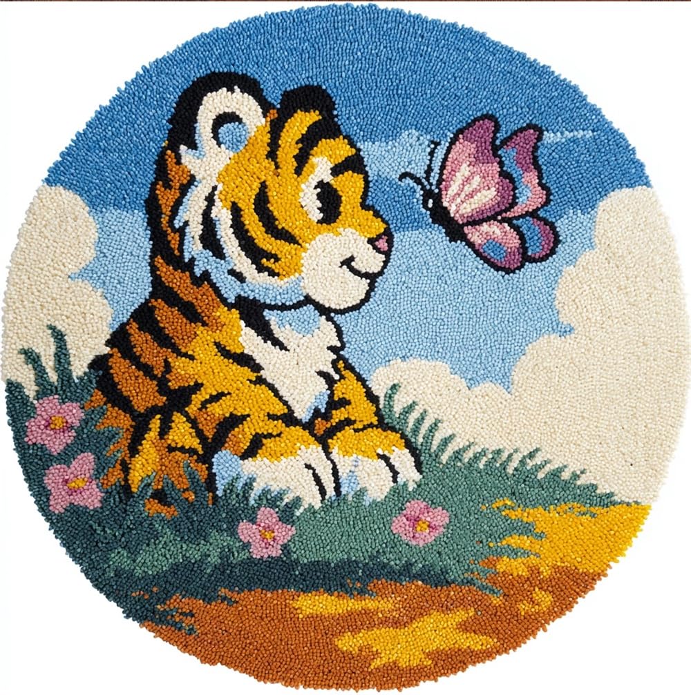 kitphoenix Latch Hook Rug Kit, Tiger and Butterfly