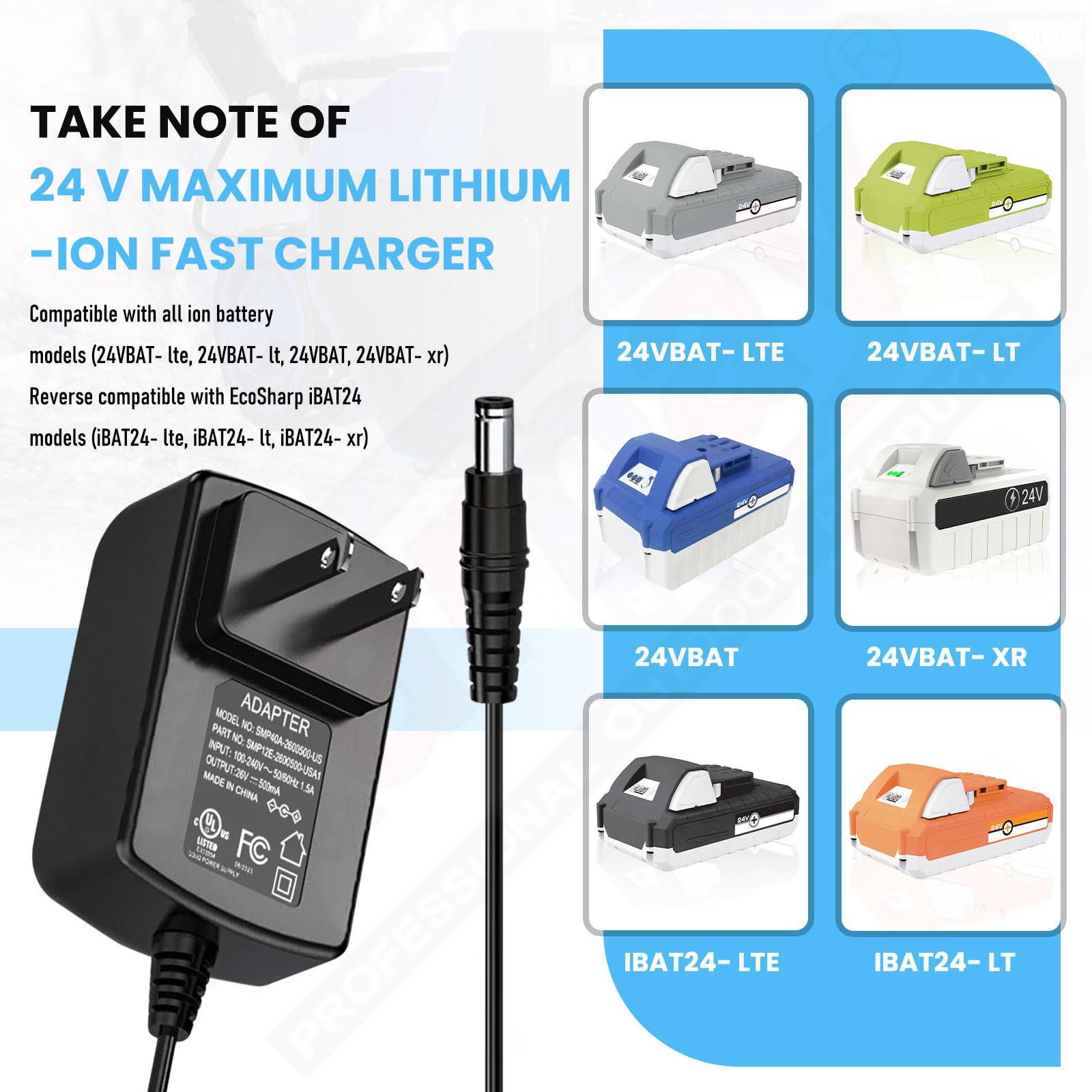 24VCHRG-QC ION+ Quick Charger For IBAT24 And 24VBAT Series Batteries