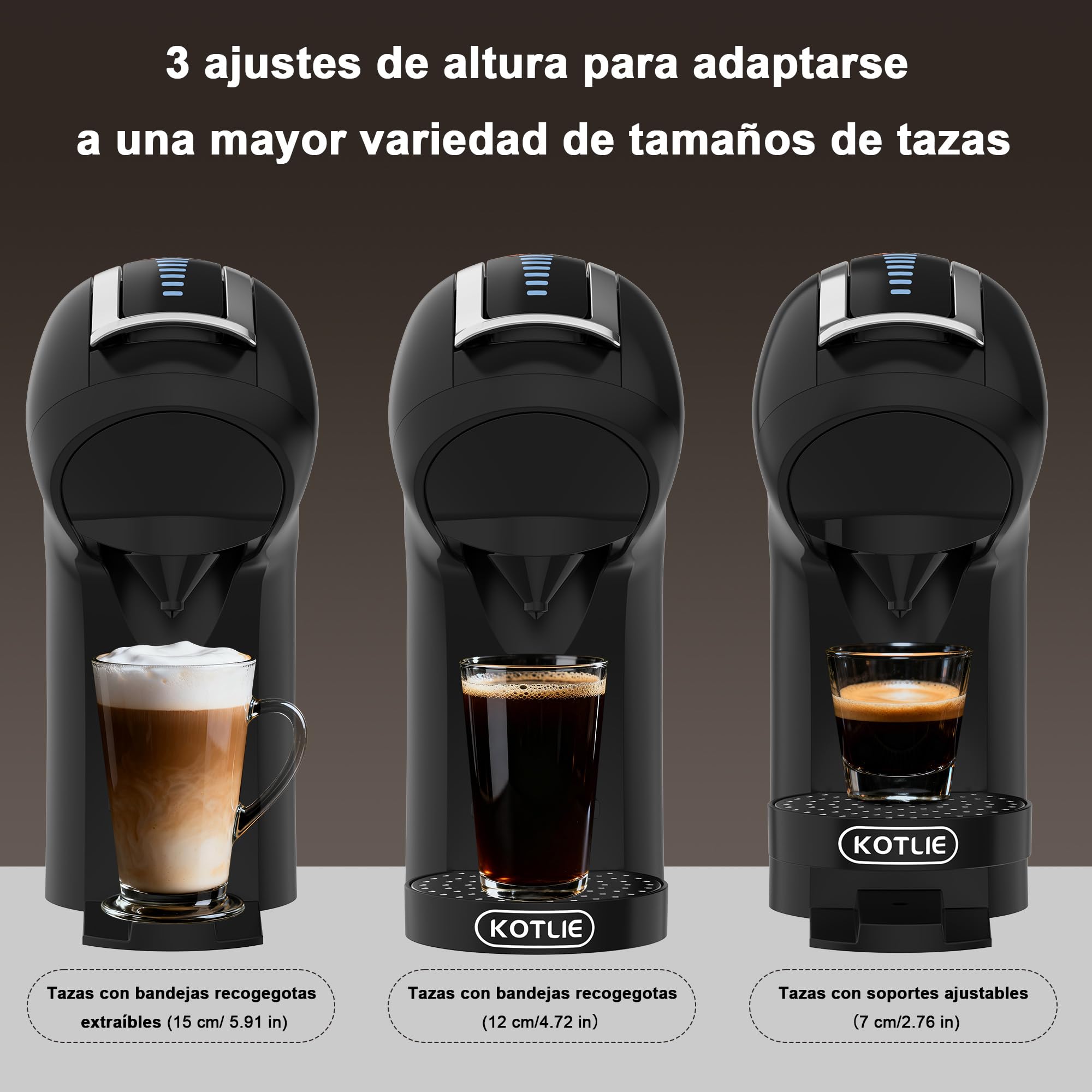 Upgrade Máquina de Cápsulas Café Espresso 5 en 1 19 Bar para Nespresso/Dolce Gusto/LAVAZZA MIO/LOR y Café Molido/ESE, Cafeteras Automáticas Pequeñas con Cápsulas, EM-308B (Negro)