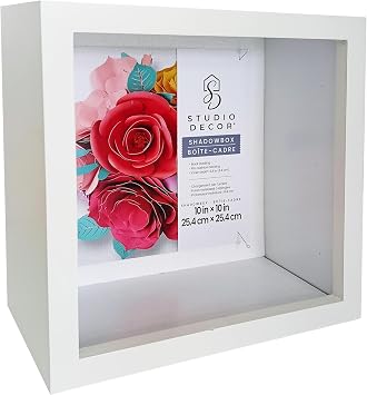 Studio Decor 10 x 10 Flat White Deep Profile Shadow Box Picture Frame - Includes Pre-Attached Hanging Hardware, Horizontal or Vertical Display - 1 Pack
