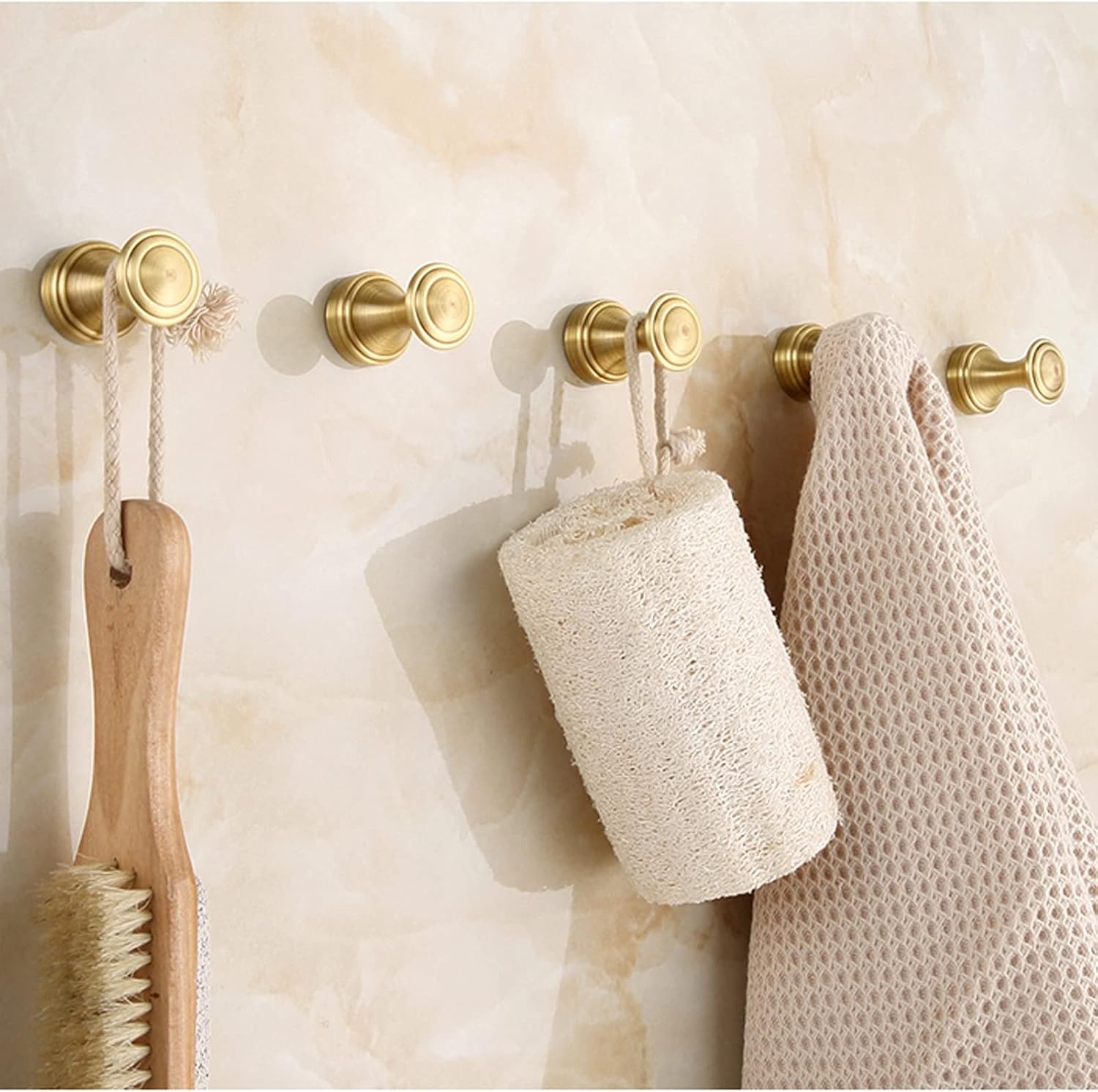 Bathroom Shelf Antique Copper Coat Hook,Single Hook Wall Mounted Hook-Copper Decorative Blacksmith Handmade Simple for Bathroom and Kitchen,Pack of 5 Golden Floating Shelves