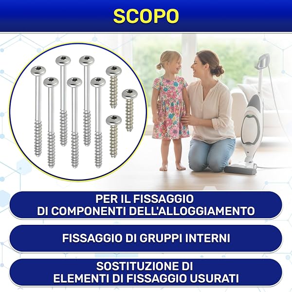 Set di 9 Pezzi Viti per Coperchio Corpo Aspirapolvere Verticale - 6 Lunghe e 3 Corte - Compatibili per Vorwerk Folletto VK140 VK150 - MONTERAL - 4