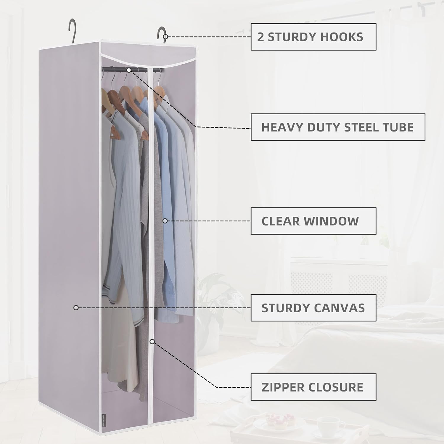 STORAGE MANIAC 2-Pack Hanging Garment Bag Zipper Cover with Sealed Clear Window, Long Garment Cover for Closet Storage Wardrobe Clothes Protector, Large Garment Storage Bag for Dresses,Suits, Grey - Image 6