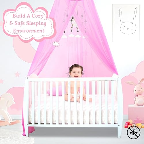 Vista 11 de South to East Toldo de cama de princesa para niñas con estrellas brillantes, toldo rosa para habitación de niñas, cortinas de techo para camas Rosa