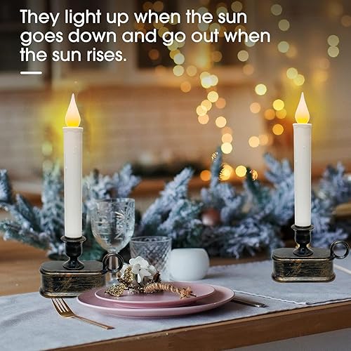 Miniatura 4 de 4 velas de Navidad para ventana con velas LED eléctricas parpadeantes, velas de 10 pulgadas que funcionan con pilas con sensor del atardecer al