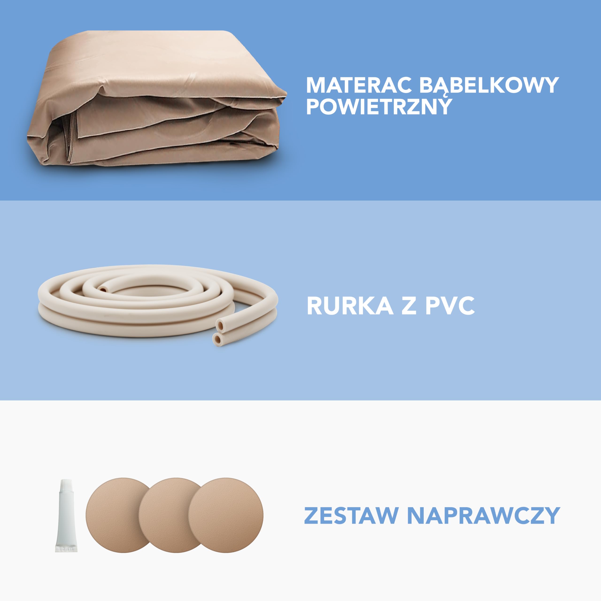 AIESI® Materac Przeciwodleżynowy zapasowy z wężem połączeniowym bez sprężarki z pęcherzykami powietrza, 130 komórek, Zakres 150 kg, Gwarancja 24 miesiące