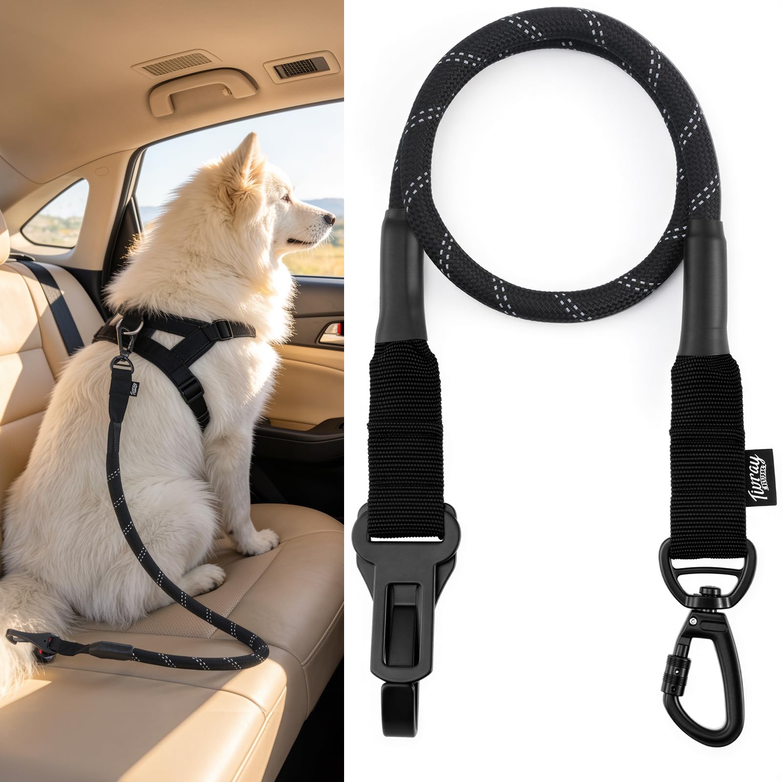 Tivray Dog Seat Belt for Car, Universal Dog Car Seatbelt with Buckle and Hook Latch, 360Β° Rotatable Lockable Clasp, Reflective Safety Pet Harness for Vehicle, Pet Safety Restraint, Black