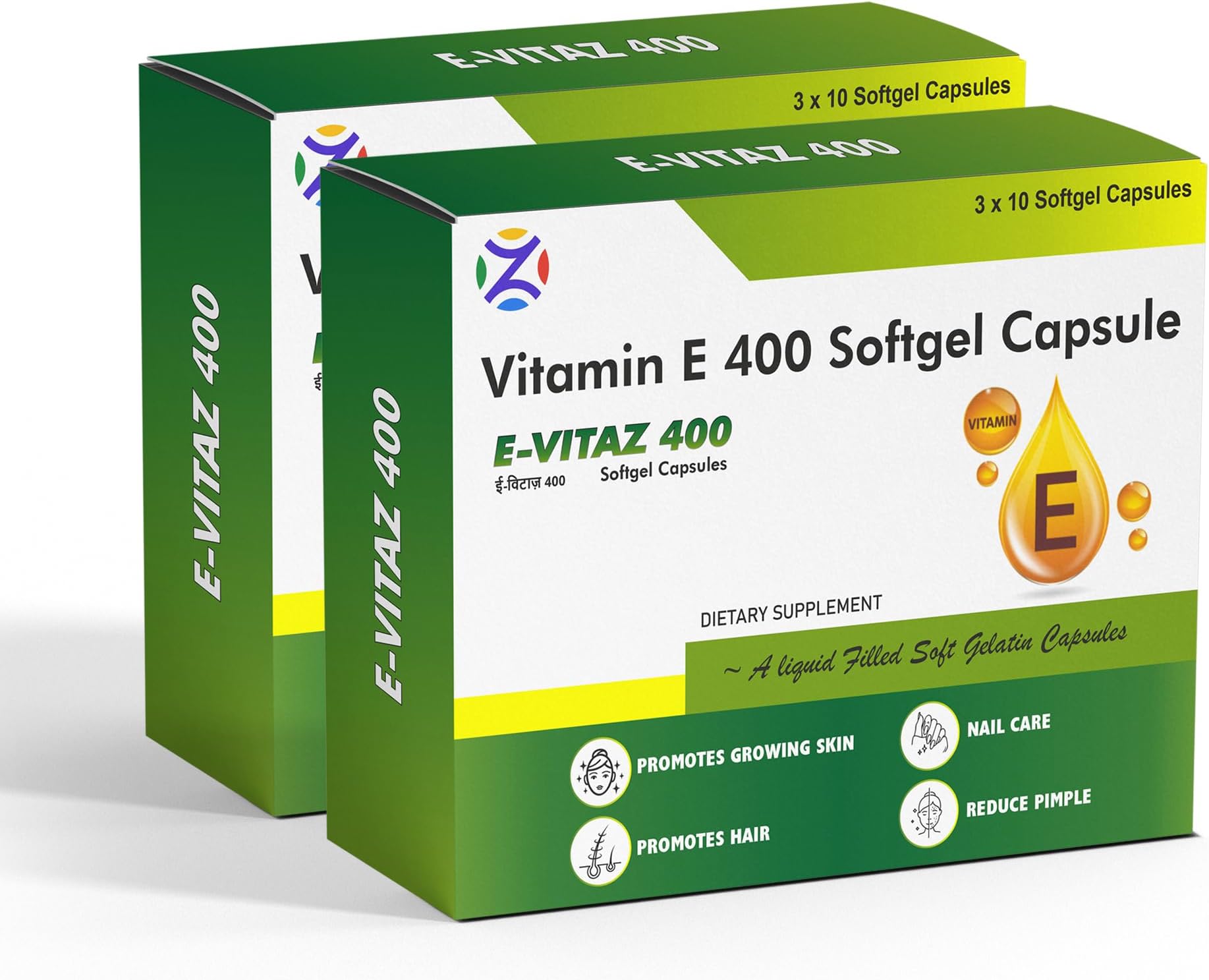 Vitamin E 400mg Softgel Capsules | E-Vitaz 400 -For Hair, Skin and Nail Care | Pack Of 6 (60 Capsule)