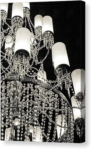 Sparkling Crystal Chandelier Wall Art on CANVAS Elegant Black and White Photography Old-world Decor Hotel del Coronado San Diego California Print