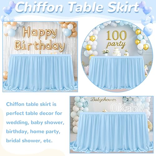 Miniatura 6 de MODFUNS Falda de mesa azul claro de 6 pies de gasa para mesas rectangulares, mantel de doble capa con volantes, falda para decoración de bufé de