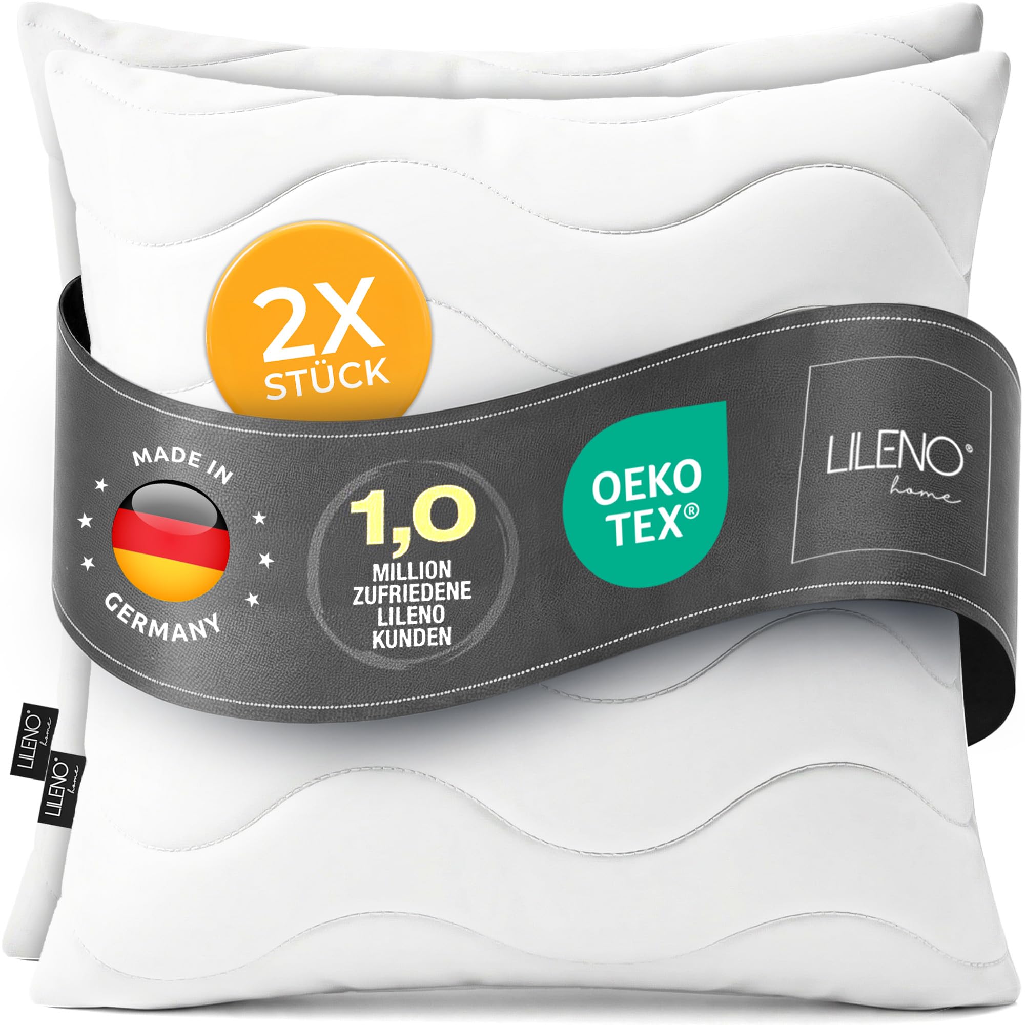 LILENO HOME Kissen 65x65 (2er Set) – 95 °C waschbar, Oeko-Tex & Made in DE – Allergiker Kopfkissen 65x65 anpassbar für himmlischen Schlaf – Haut schmeichelndes & geruchsfreies Pillow