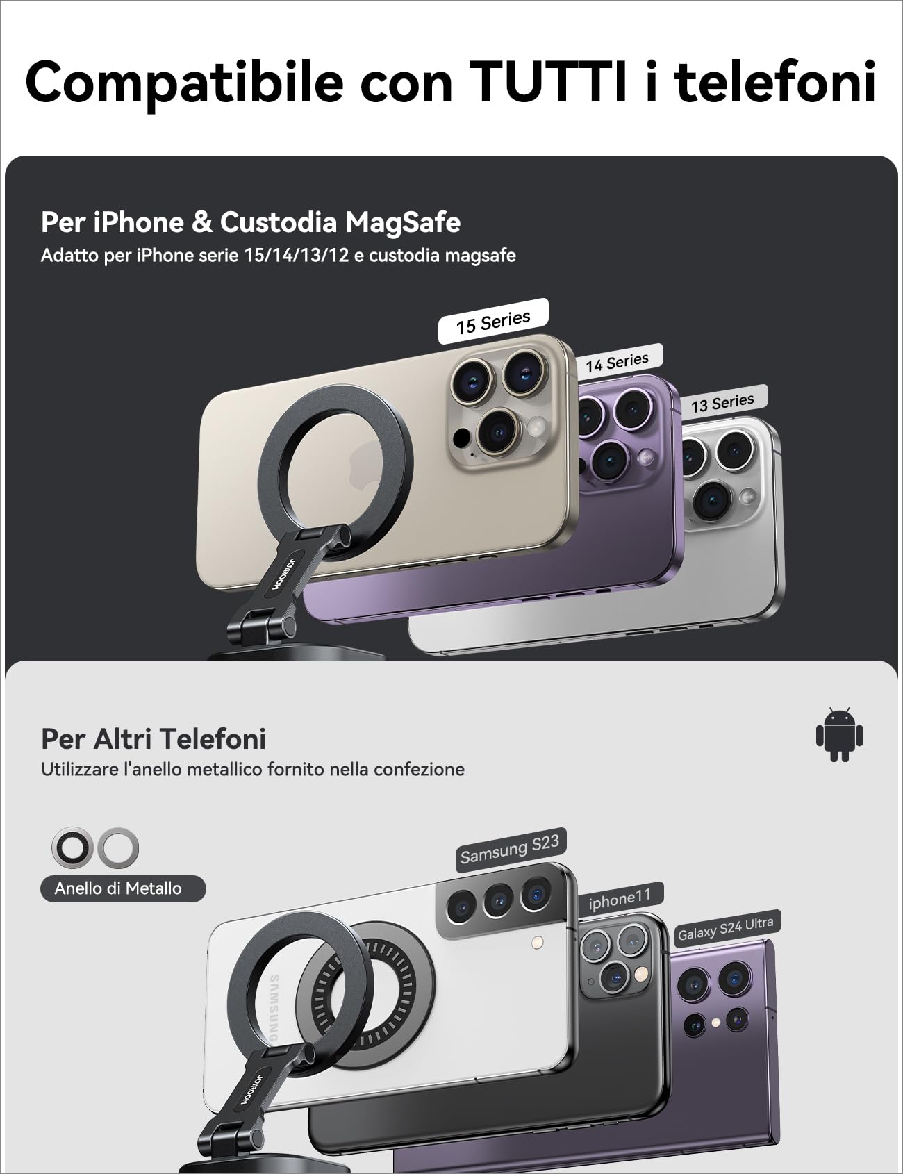 JOYROOM Całkowicie Metalowy Uchwyt Samochodowy Magsafe [Składany Stop i Obrót o 360°] Do iPhone'a Na Deskę Rozdzielczą Z Magnesami 20XN55, Magnetyczny Do Telefonu