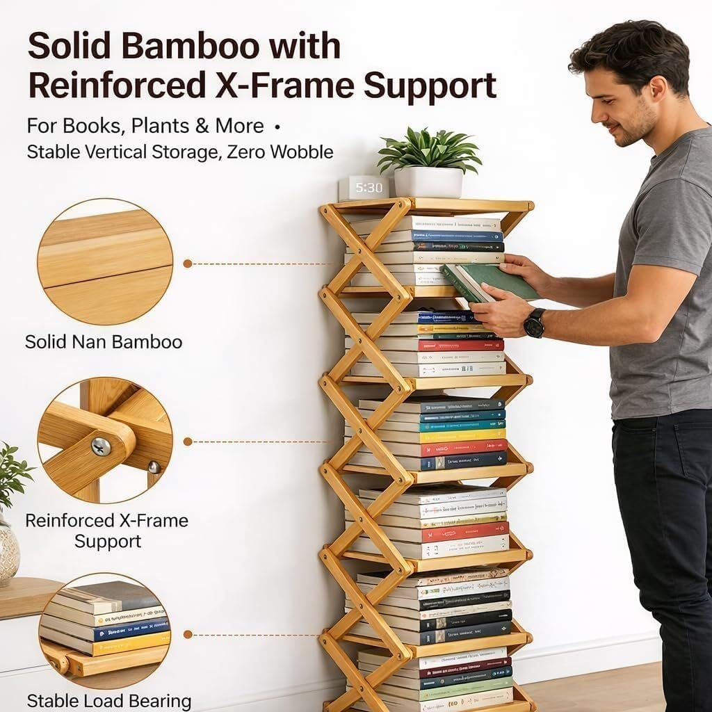 10-Tier Pre-Assembled Bamboo Shoe Rack — A Space-Saving, Foldable Storage Shelf Suitable for Entryways, Closets, and Bathrooms.