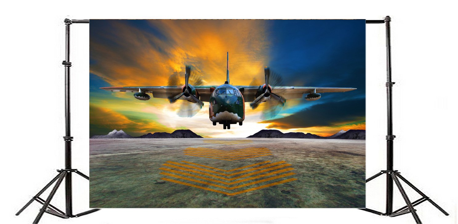 Yeele 10x6.5ft Aircraft Landing Photo Backdrops Vinyl Propeller Rotating Fighter Plane Runway Photography Background Airplane Adult Pilot Portrait