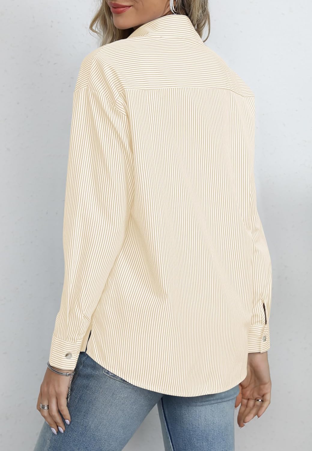 Diosun Womens Striped Button Down Shirts Classic Long Sleeve Stylish Collared Office Work Blouses Tops - Image 5