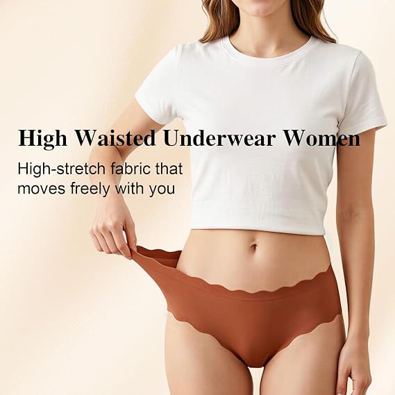 6 Pack Seamless Knickers for Women, Soft High Waisted No VPL Knickers for Women Waved Edge Breathable Full Coverage Womens Underwear Multipack