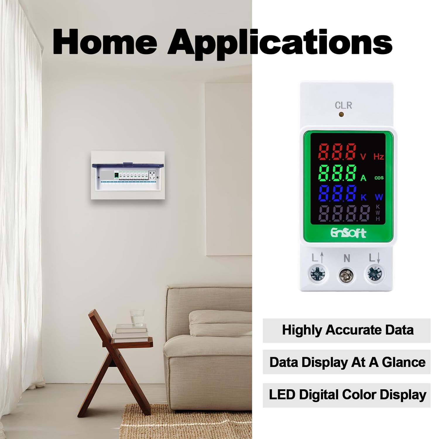 AC Digital Energy Meter,AC 80-270V 100A Ampermeter Voltmeter Ammeter Voltage Tester Amps Watt Kwh Frequency Power Factor Meter Multimeter (Built-in CT) - Image 6